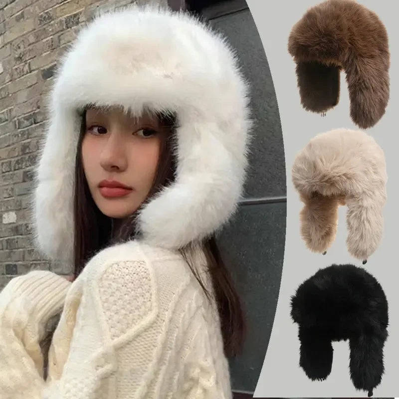 Unisex Faux Fur Bomber Hat – Warm Windproof Earflap Cap for Winter & Skiing - Unisex