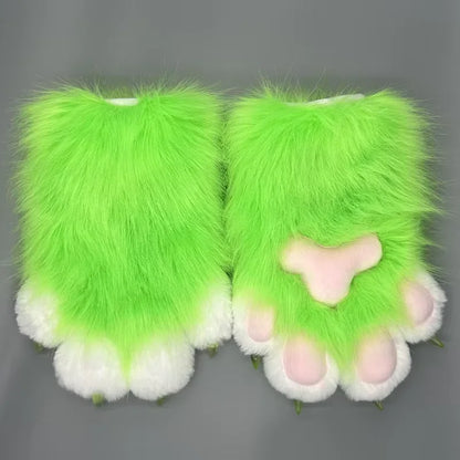 Fursuit Paw Gloves Faux Fur Animal Claw Mittens for Cosplay and Halloween