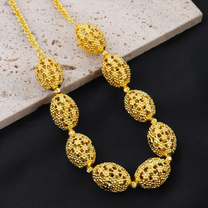 Women's Indian African Ethiopian Jewelry Set | Gold Color Hollow Oval Necklace, Earrings & Ring
