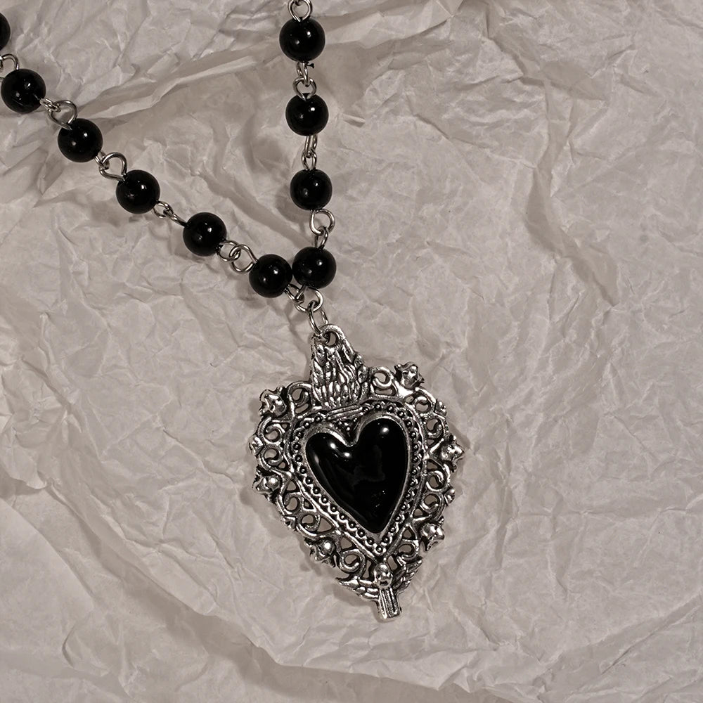 Y2K Rhinestone Heart and Cross Pendant Necklace for Women