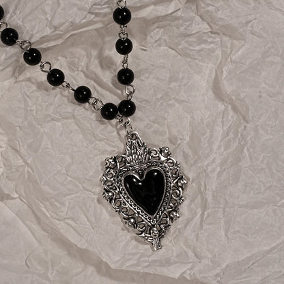 Y2K Rhinestone Heart and Cross Pendant Necklace for Women