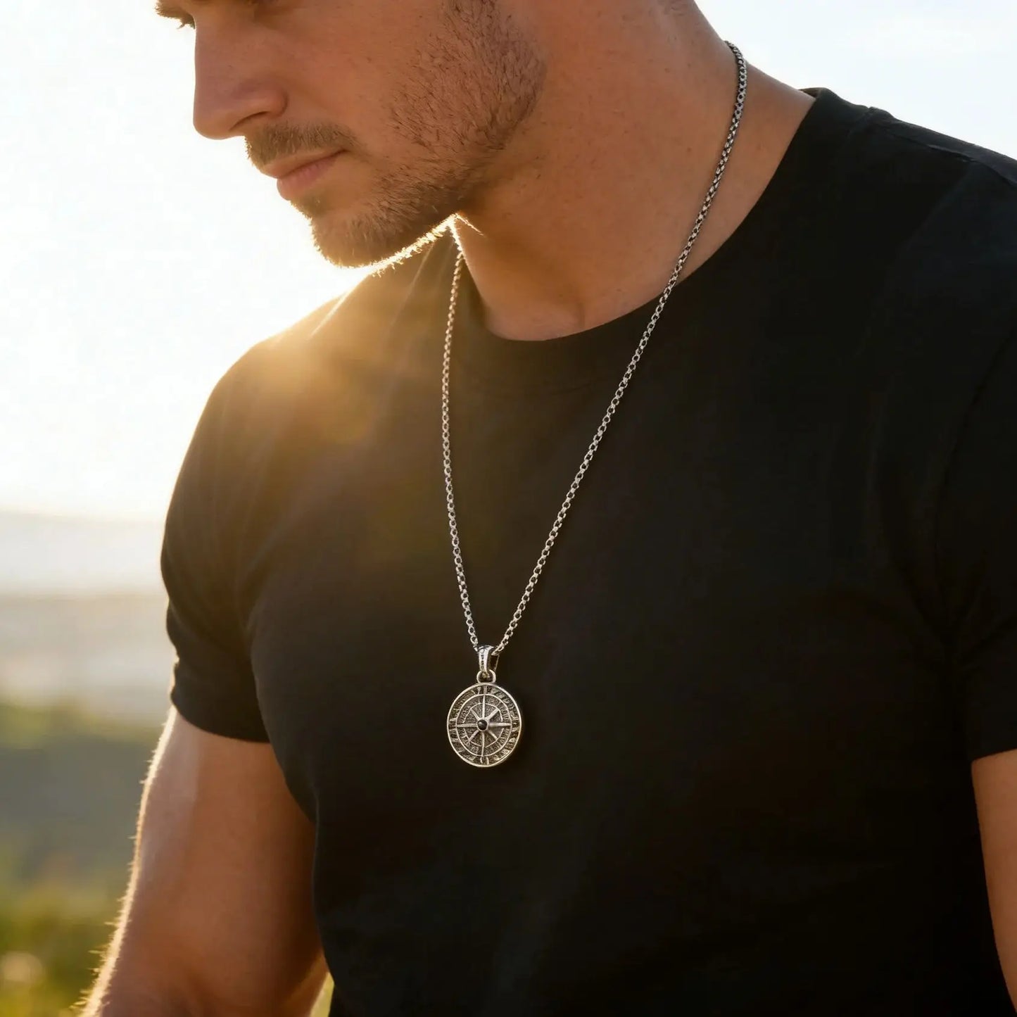 Men's Stainless Steel Geometric Pendant Necklace with Chain
