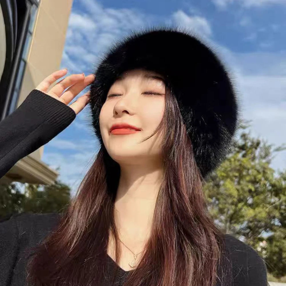 Women's Fluffy Faux Fur Winter Hat – Warm Windproof Bucket & Bomber Cap