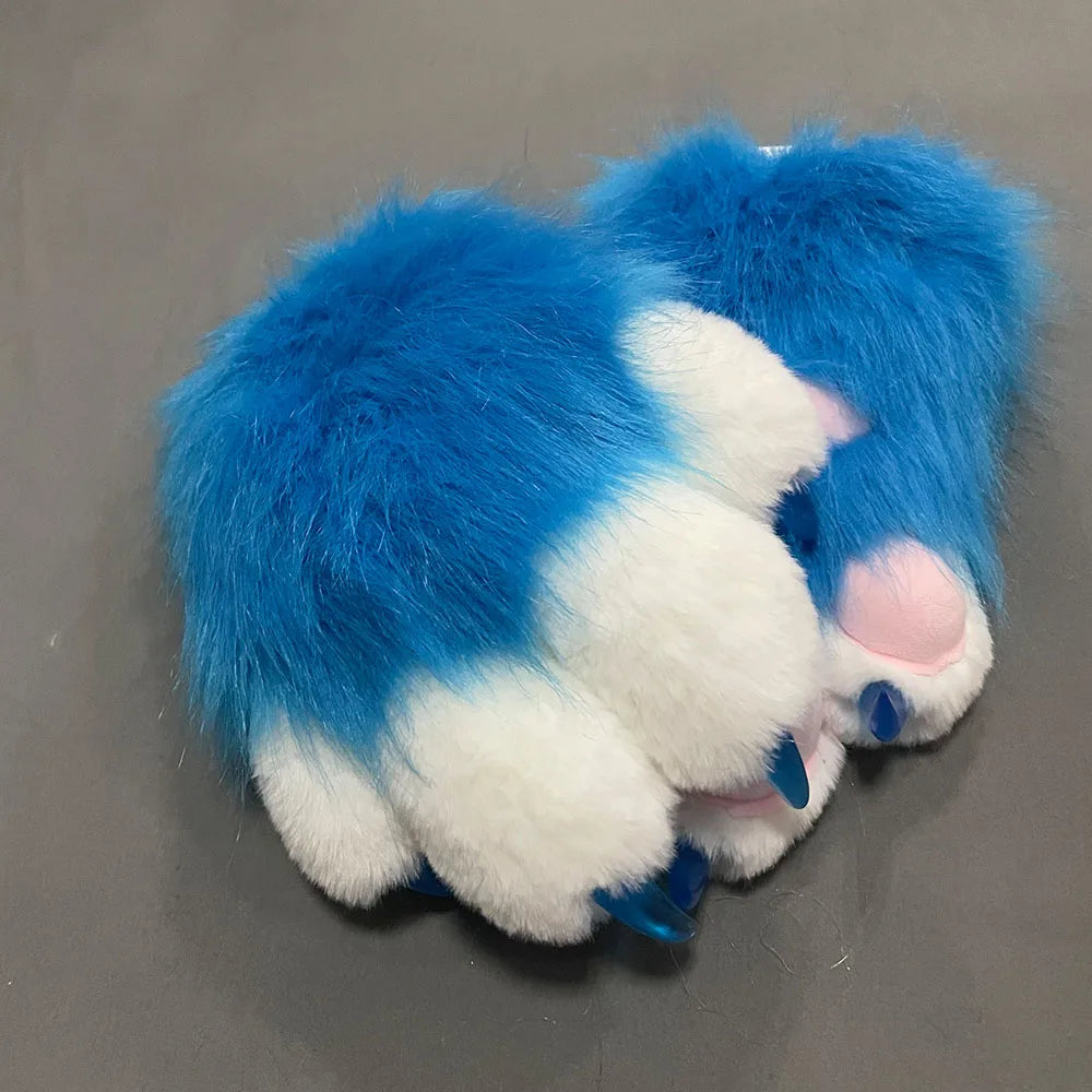 Fursuit Paw Gloves Faux Fur Animal Claw Mittens for Cosplay and Halloween