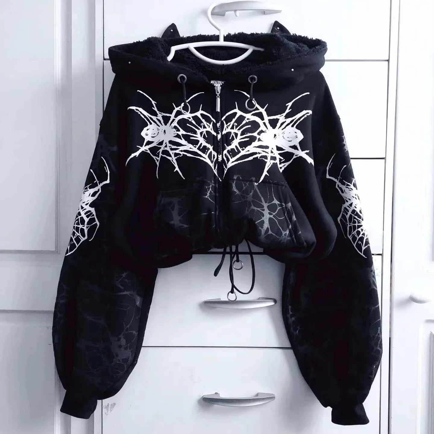 Y2K Punk Rock Zip-Up Hoodie – Harajuku Grunge Loose Fleece Sweatshirt