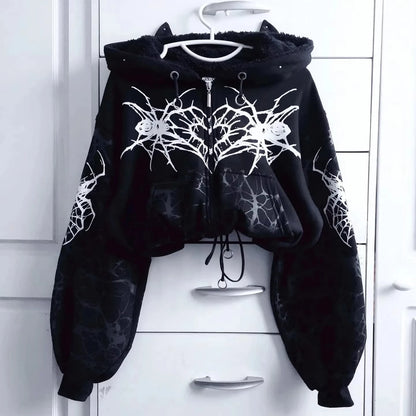Y2K Punk Rock Zip-Up Hoodie – Harajuku Grunge Loose Fleece Sweatshirt