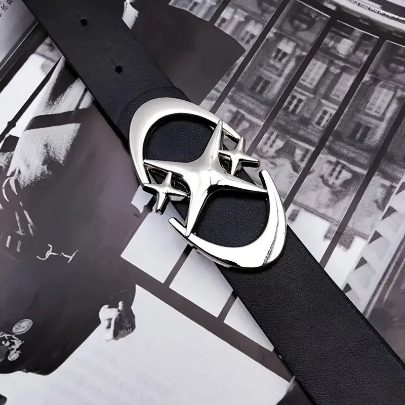 Oval Cross Metal Buckle Belt – Minimalist Unisex PU Belt for Men & Women