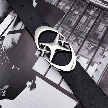 Oval Cross Metal Buckle Belt – Minimalist Unisex PU Belt for Men & Women