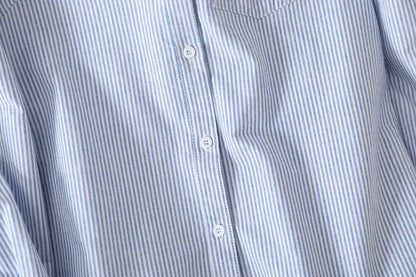 Women's Casual Cotton Oxford Shirt | Autumn Striped Blue & White Blouse & Top