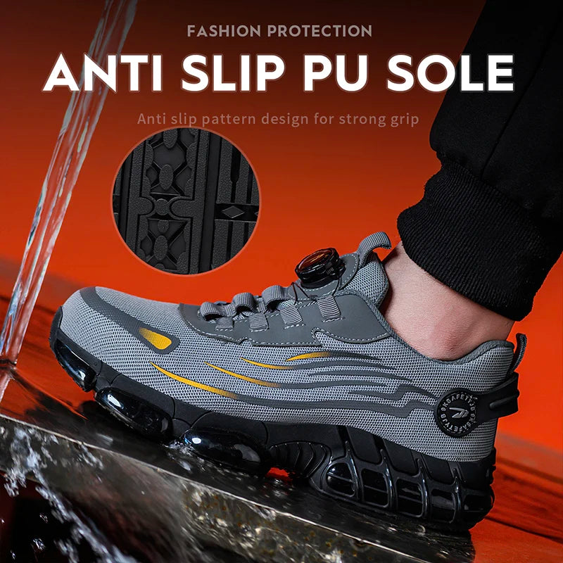 Steel Toe Safety Shoes for Men Lace Free Breathable
