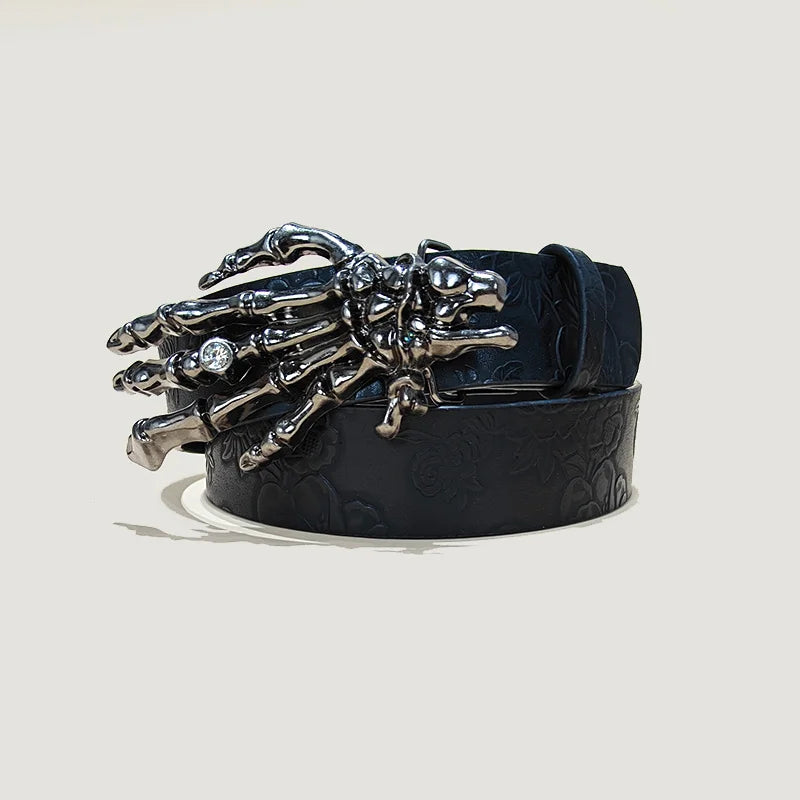 Men's Gothic Punk Skull Embossed Leather Belt Skeleton Reaper and Snake Designs