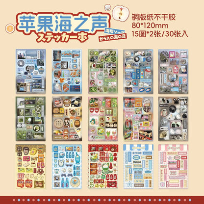 Kawaii Glitter Die-Cut Sticker Book – 30 Sheets Japanese Showa Style Scrapbook Stickers
