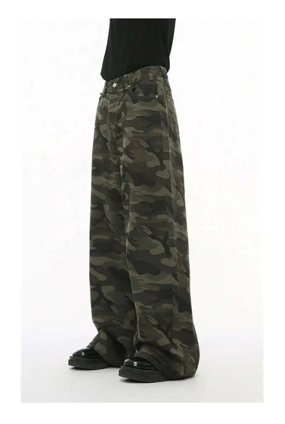 Vintage Wide-Leg Jeans – Men's Camo & Washed Denim