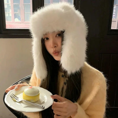 Unisex Faux Fur Bomber Hat – Warm Windproof Earflap Cap for Winter & Skiing - Unisex