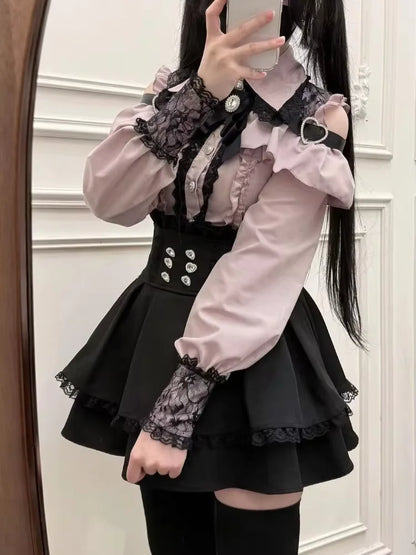Gothic Lolita Bow Dress and Shorts Set with Sailor Collar