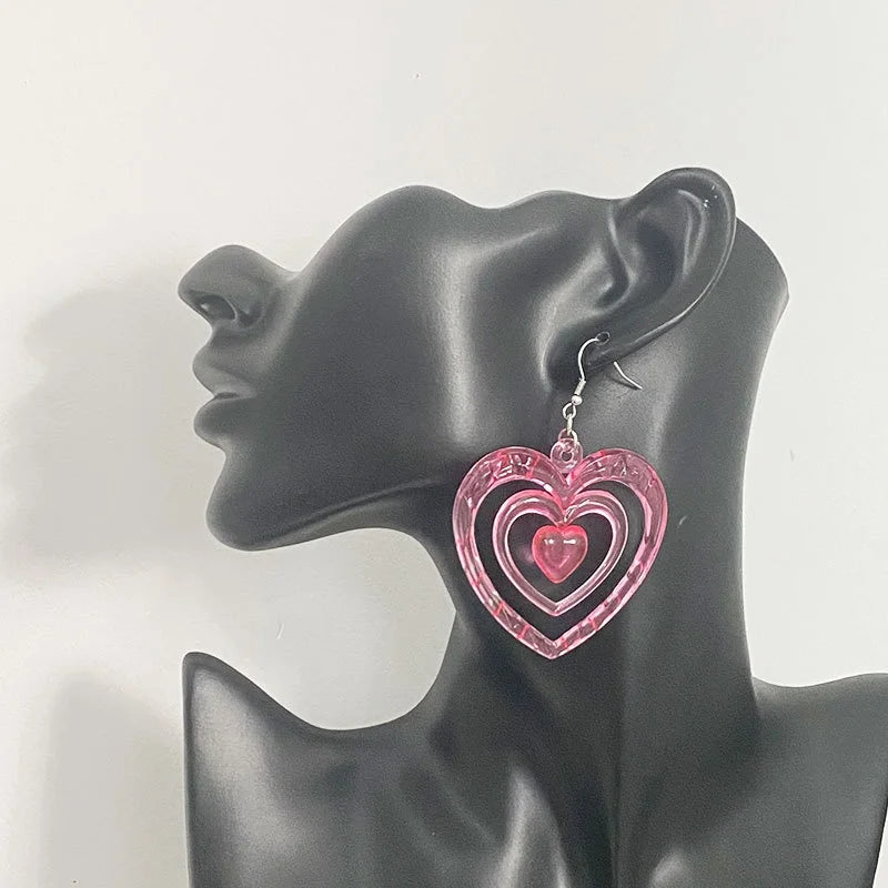 Y2K Heart Drop Earrings in Acrylic and Silver