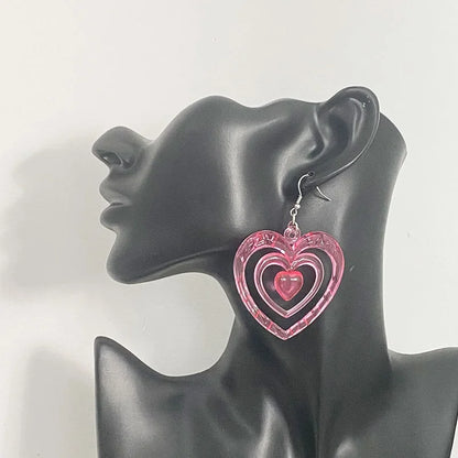 Y2K Heart Drop Earrings in Acrylic and Silver