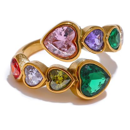 Cubic Zirconia Heart Open Ring in 18K Gold Plated Stainless Steel