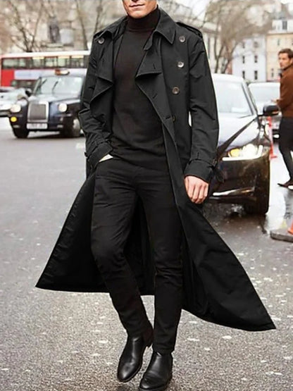 Men's Overlong British Trench Coat – Streetwear Epaulet Design, Loose Fit | S–XXL
