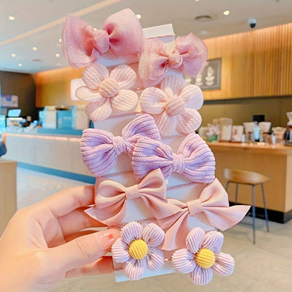 Girls' Bow & Flower Hair Ties | 10pcs Strong Elastic Ponytail Accessories That Won't Damage Hair