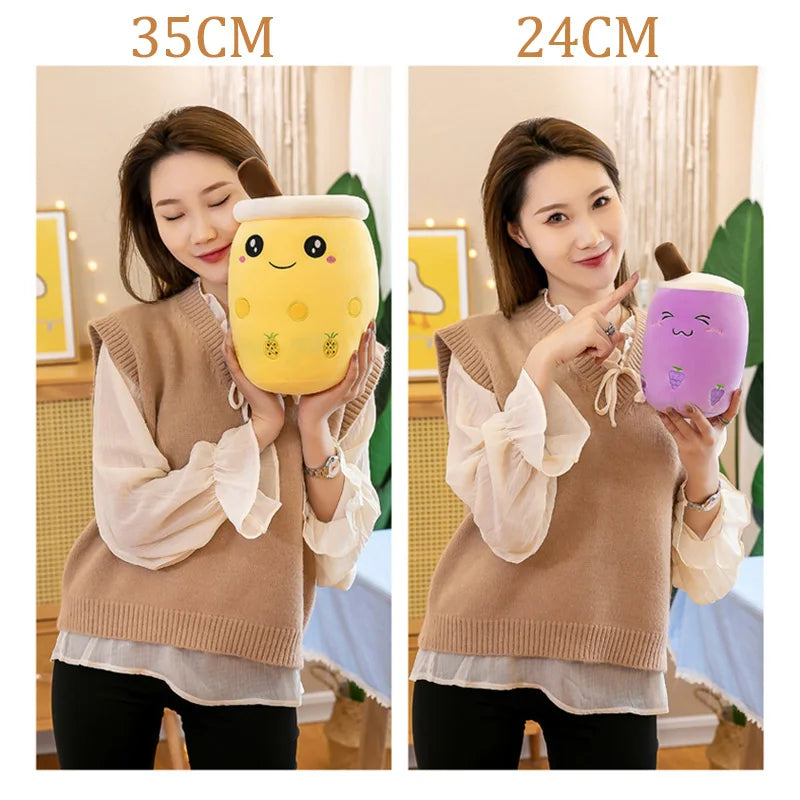 Cute Boba Bubble Tea Plush Toy | 24cm Soft Kawaii Milk Cup Plushie Gift for Kids & Adults