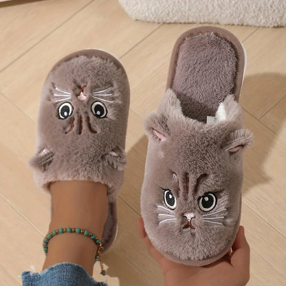 Plush Cat Slippers – Cozy Winter Indoor House Shoes with Non-Slip EVA Sole Men and Women