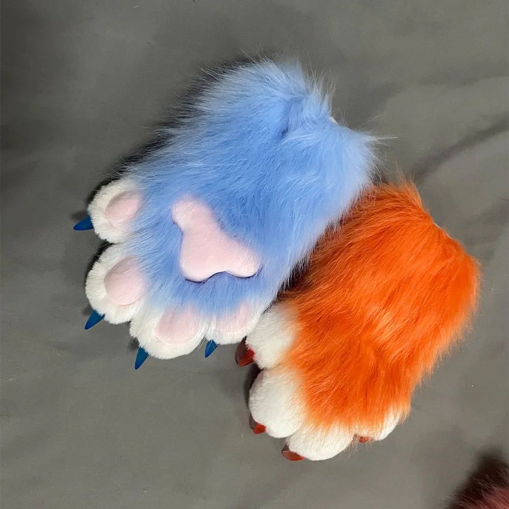 Fursuit Paw Gloves Faux Fur Animal Claw Mittens for Cosplay and Halloween