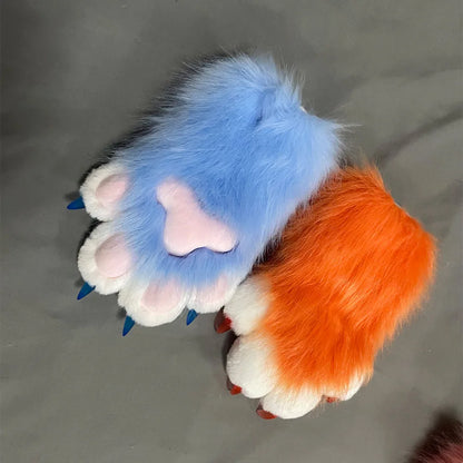 Fursuit Paw Gloves Faux Fur Animal Claw Mittens for Cosplay and Halloween