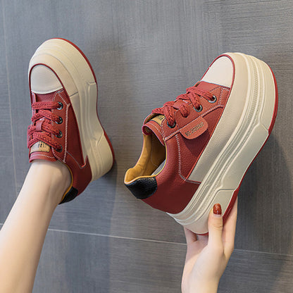 Fujin Women's Platform Sneakers – 9cm Genuine Leather High Heel Casual Shoes