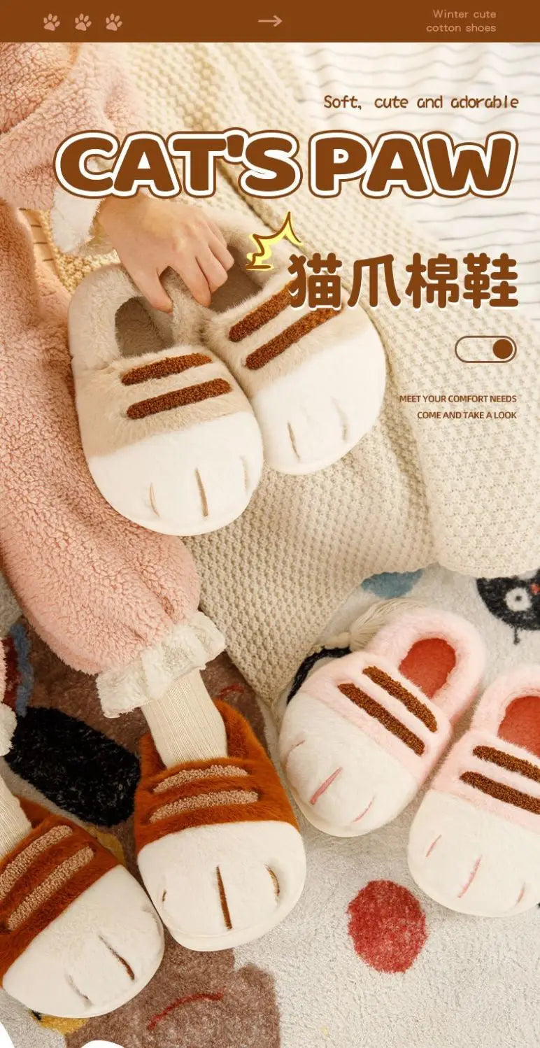 3D Cat Claw Slippers – Cozy Winter Indoor Shoes for Women