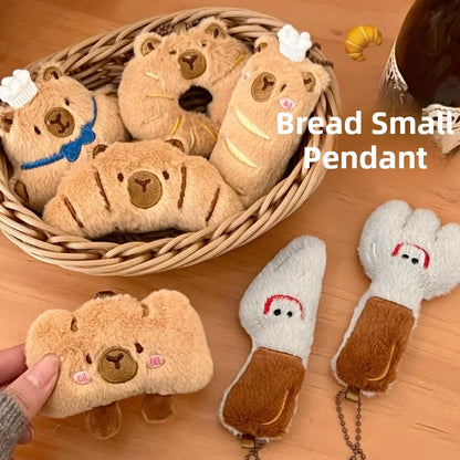 Cartoon Capybara & Croissant Plush Keychain | Soft Bread Food Stuffed Hanging Accessory