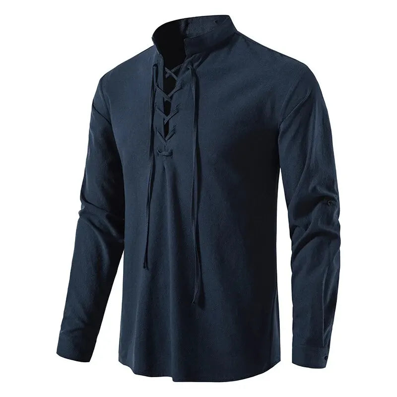 King Billion Men's Cotton Linen Shirt – Casual Long Sleeve V-Neck | S–XXXL