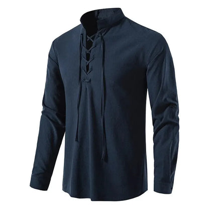 King Billion Men's Cotton Linen Shirt – Casual Long Sleeve V-Neck | S–XXXL