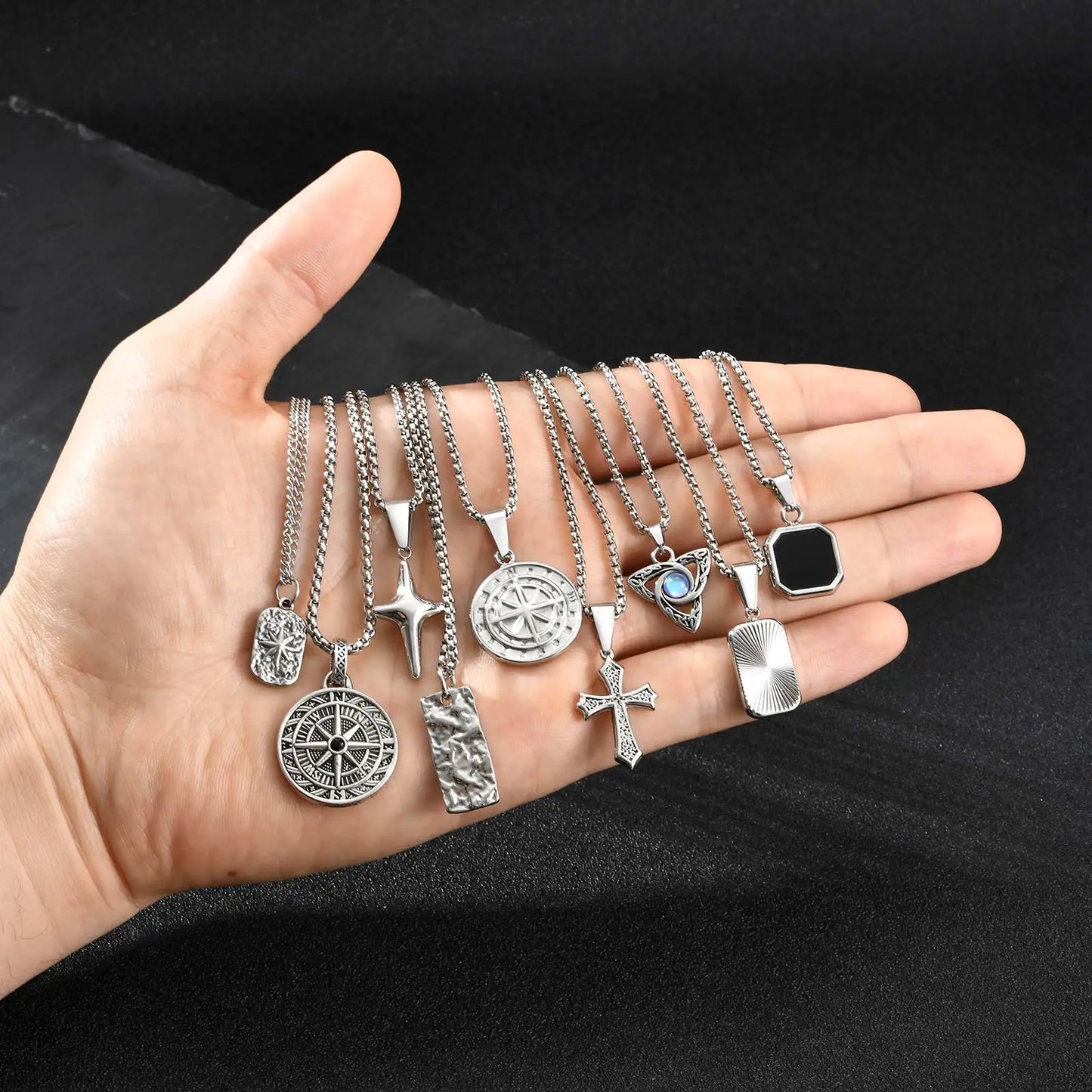 Men's Stainless Steel Geometric Pendant Necklace with Chain