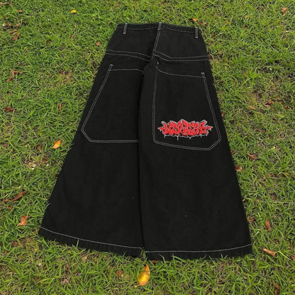 Cherry Blossom Embroidery Baggy Jeans for Men