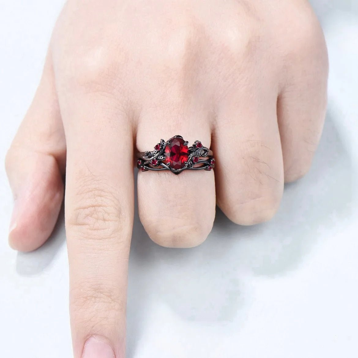 Charm Couple Rings Set | Women's Red Rhinestone Ring & Men's Stainless Steel Celtic Dragon Wedding Band - G - Catoure Charm Couple Rings Set | Women's Red Rhinestone Ring & Men's Stainless Steel Celtic Dragon Wedding Band