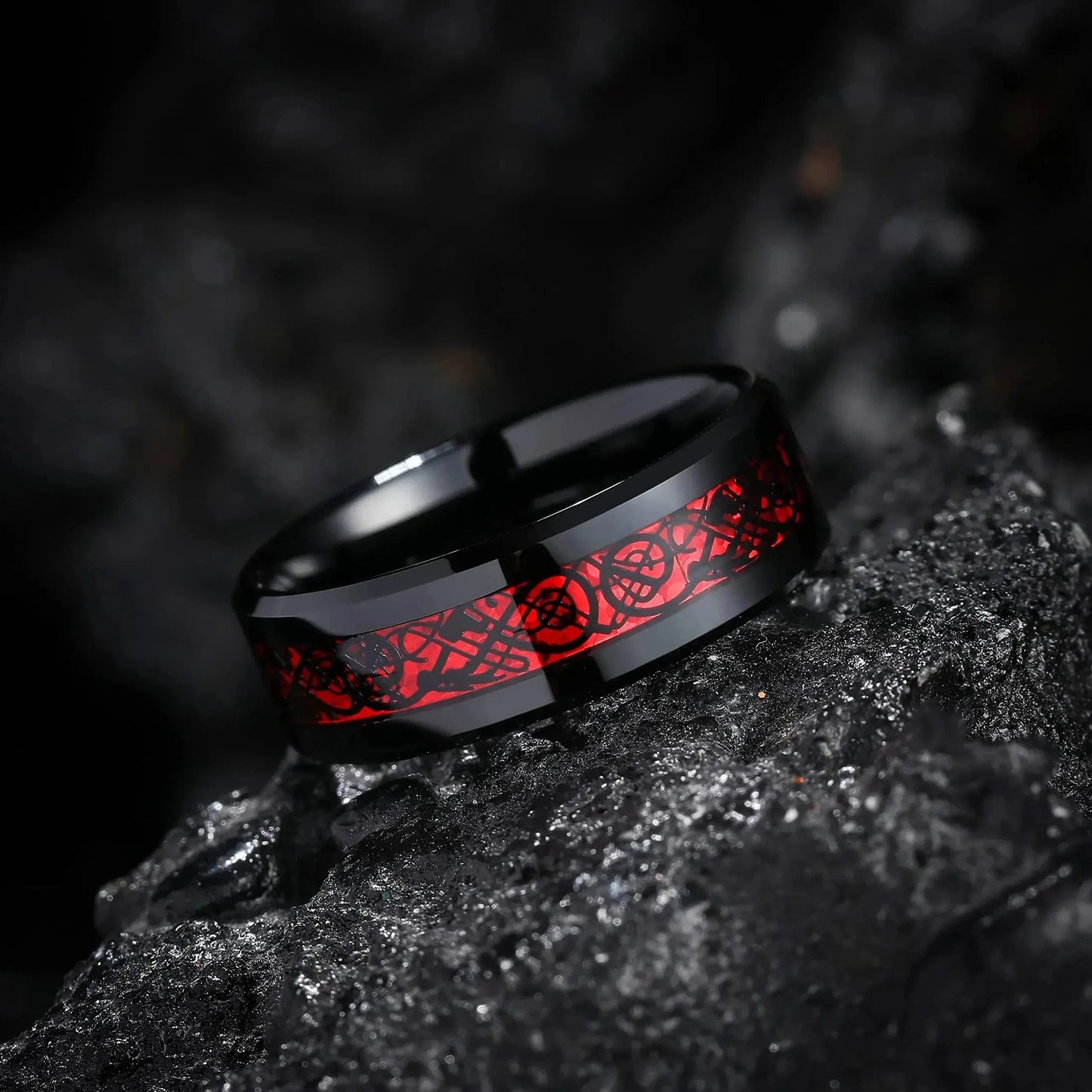 Charm Couple Rings Set | Women's Red Rhinestone Ring & Men's Stainless Steel Celtic Dragon Wedding Band - G - Catoure Charm Couple Rings Set | Women's Red Rhinestone Ring & Men's Stainless Steel Celtic Dragon Wedding Band