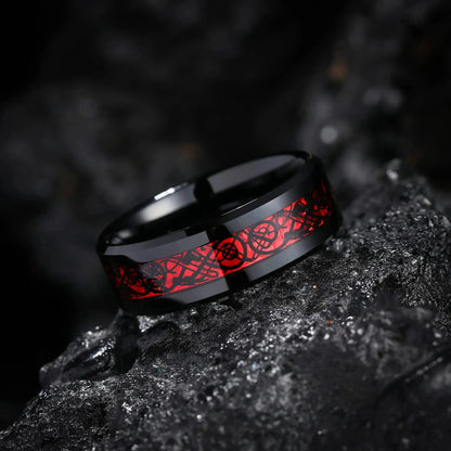 Charm Couple Rings Set | Women's Red Rhinestone Ring & Men's Stainless Steel Celtic Dragon Wedding Band - G - Catoure Charm Couple Rings Set | Women's Red Rhinestone Ring & Men's Stainless Steel Celtic Dragon Wedding Band