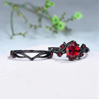 Charm Couple Rings Set | Women's Red Rhinestone Ring & Men's Stainless Steel Celtic Dragon Wedding Band - G - Catoure Charm Couple Rings Set | Women's Red Rhinestone Ring & Men's Stainless Steel Celtic Dragon Wedding Band
