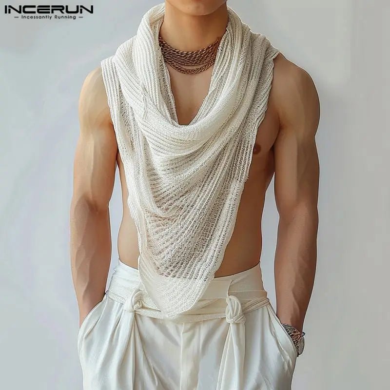 INCERUN Men's Irregular Turtleneck Tank Top – Sleeveless Streetwear Vest | S–5XL - G - Catoure INCERUN Men's Irregular Turtleneck Tank Top – Sleeveless Streetwear Vest | S–5XL Men's Tops