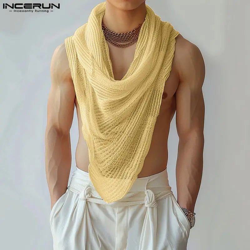 INCERUN Men's Irregular Turtleneck Tank Top – Sleeveless Streetwear Vest | S–5XL - G - Catoure INCERUN Men's Irregular Turtleneck Tank Top – Sleeveless Streetwear Vest | S–5XL Men's Tops