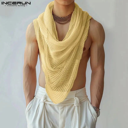 INCERUN Men's Irregular Turtleneck Tank Top – Sleeveless Streetwear Vest | S–5XL - G - Catoure INCERUN Men's Irregular Turtleneck Tank Top – Sleeveless Streetwear Vest | S–5XL Men's Tops