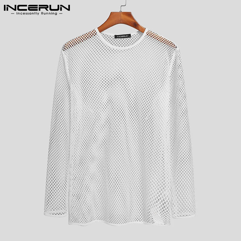 INCERUN Men's Mesh Transparent Long Sleeve T-Shirt – Streetwear Party Top | S–5XL - G - Catoure INCERUN Men's Mesh Transparent Long Sleeve T-Shirt – Streetwear Party Top | S–5XL Men's Tops