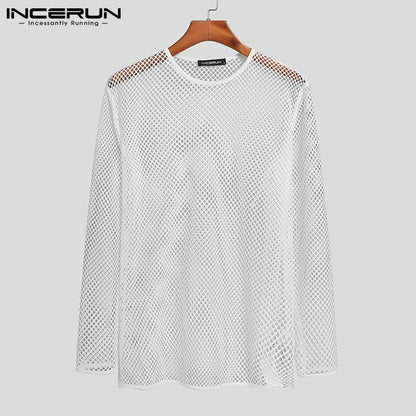 INCERUN Men's Mesh Transparent Long Sleeve T-Shirt – Streetwear Party Top | S–5XL - G - Catoure INCERUN Men's Mesh Transparent Long Sleeve T-Shirt – Streetwear Party Top | S–5XL Men's Tops