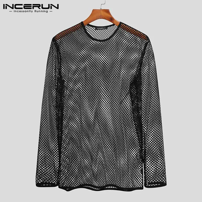INCERUN Men's Mesh Transparent Long Sleeve T-Shirt – Streetwear Party Top | S–5XL - G - Catoure INCERUN Men's Mesh Transparent Long Sleeve T-Shirt – Streetwear Party Top | S–5XL Men's Tops