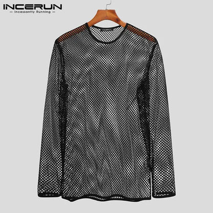 INCERUN Men's Mesh Transparent Long Sleeve T-Shirt – Streetwear Party Top | S–5XL - G - Catoure INCERUN Men's Mesh Transparent Long Sleeve T-Shirt – Streetwear Party Top | S–5XL Men's Tops