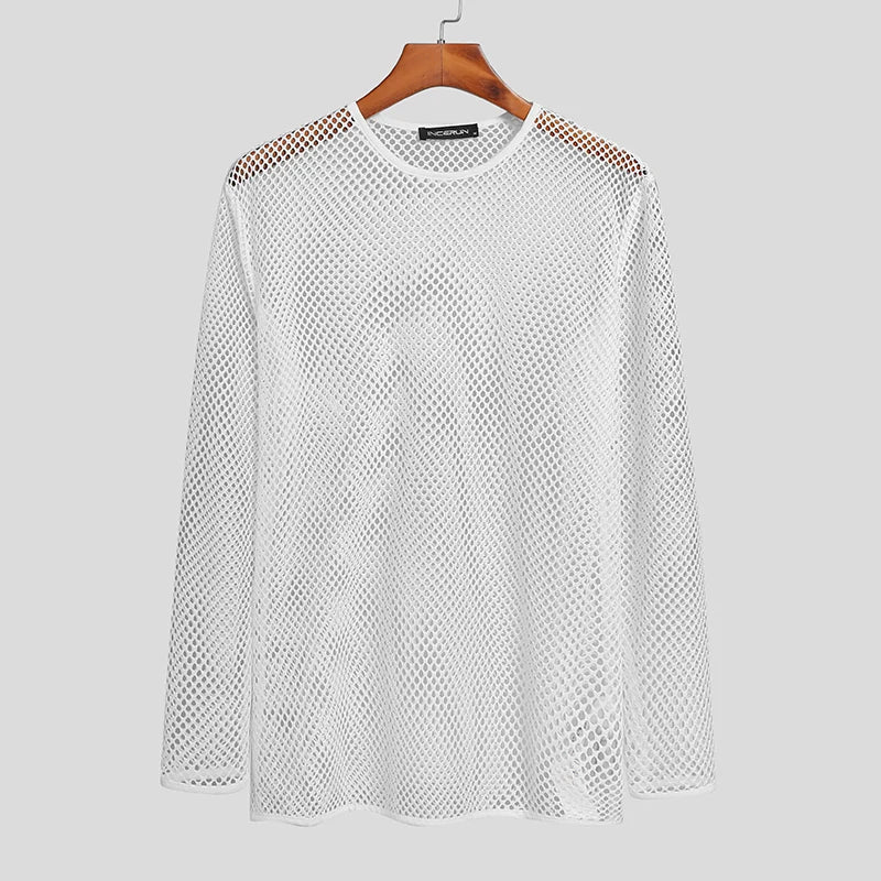INCERUN Men's Mesh Transparent Long Sleeve T-Shirt – Streetwear Party Top | S–5XL - G - Catoure INCERUN Men's Mesh Transparent Long Sleeve T-Shirt – Streetwear Party Top | S–5XL Men's Tops