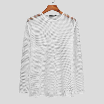 INCERUN Men's Mesh Transparent Long Sleeve T-Shirt – Streetwear Party Top | S–5XL - G - Catoure INCERUN Men's Mesh Transparent Long Sleeve T-Shirt – Streetwear Party Top | S–5XL Men's Tops