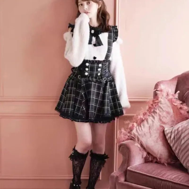 Japanese Gothic Lolita A - Line Mini Skirt – Sweet Kawaii Suspender Plaid | S–XL, Tops & Skirts - G - Catoure Japanese Gothic Lolita A - Line Mini Skirt – Sweet Kawaii Suspender Plaid | S–XL, Tops & Skirts Women's Skirts & Tops
