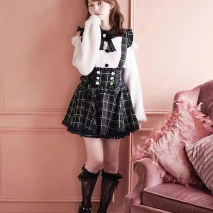 Japanese Gothic Lolita A - Line Mini Skirt – Sweet Kawaii Suspender Plaid | S–XL, Tops & Skirts - G - Catoure Japanese Gothic Lolita A - Line Mini Skirt – Sweet Kawaii Suspender Plaid | S–XL, Tops & Skirts Women's Skirts & Tops